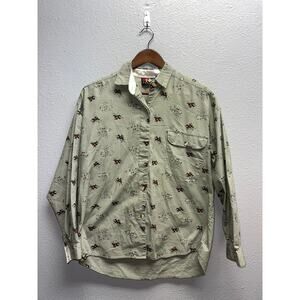 Vintage YFSC Shirt Fox Hunting Hung Dog Graphic Button Up Down Tee 90s Medium